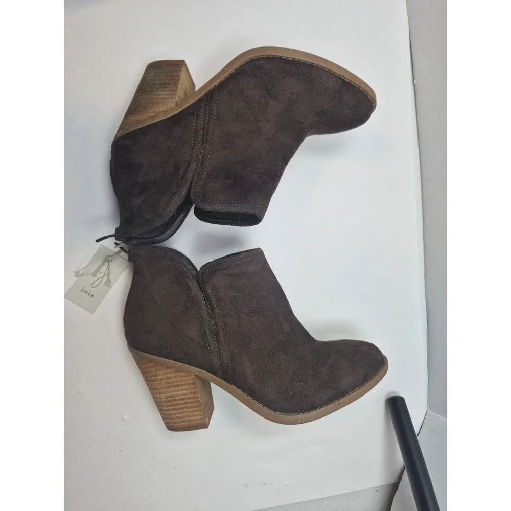 Joie Booties Womens 7.5M Brown Kayden Block Heel Back Zip Ankle Cowgirl Boot EUC